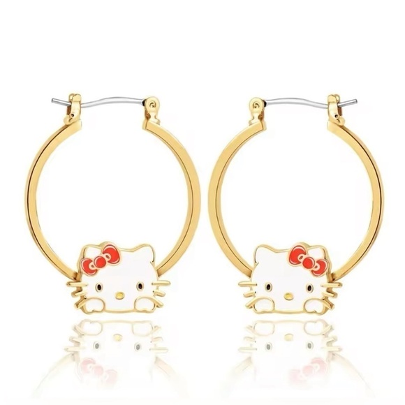 ⭐️NEW⭐️ 14K Gold Plated Sanrio Hello Kitty Hoop Earrings - Picture 5 of 7